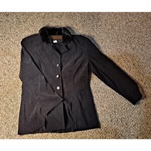 Vintage Courtenay Women Black Polyester Velvet Jacket & Pant 2 Piece Suit 14